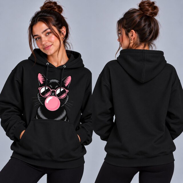 Moletom Feminino Canguru Gatinho Fofo Estampa