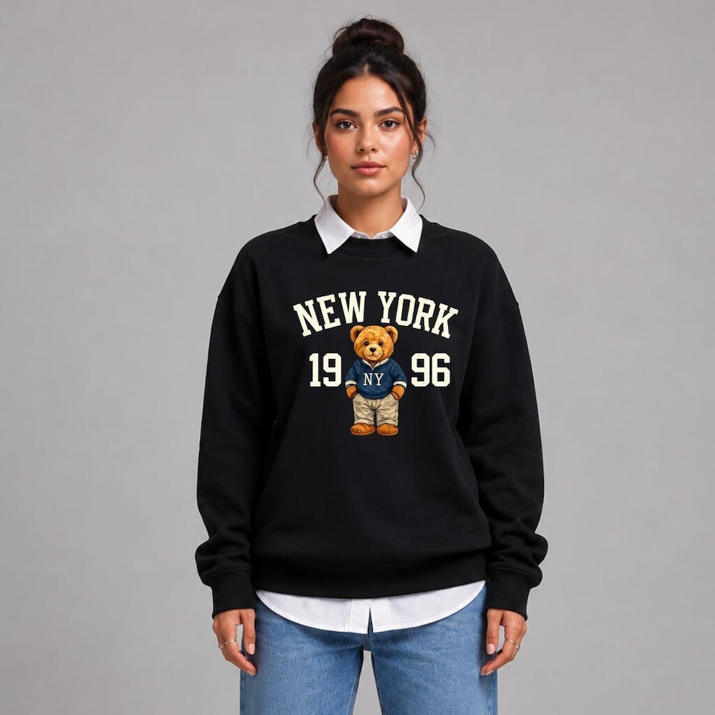Moletom feminino careca ursinho New York Fofinho Moderno e Despojado