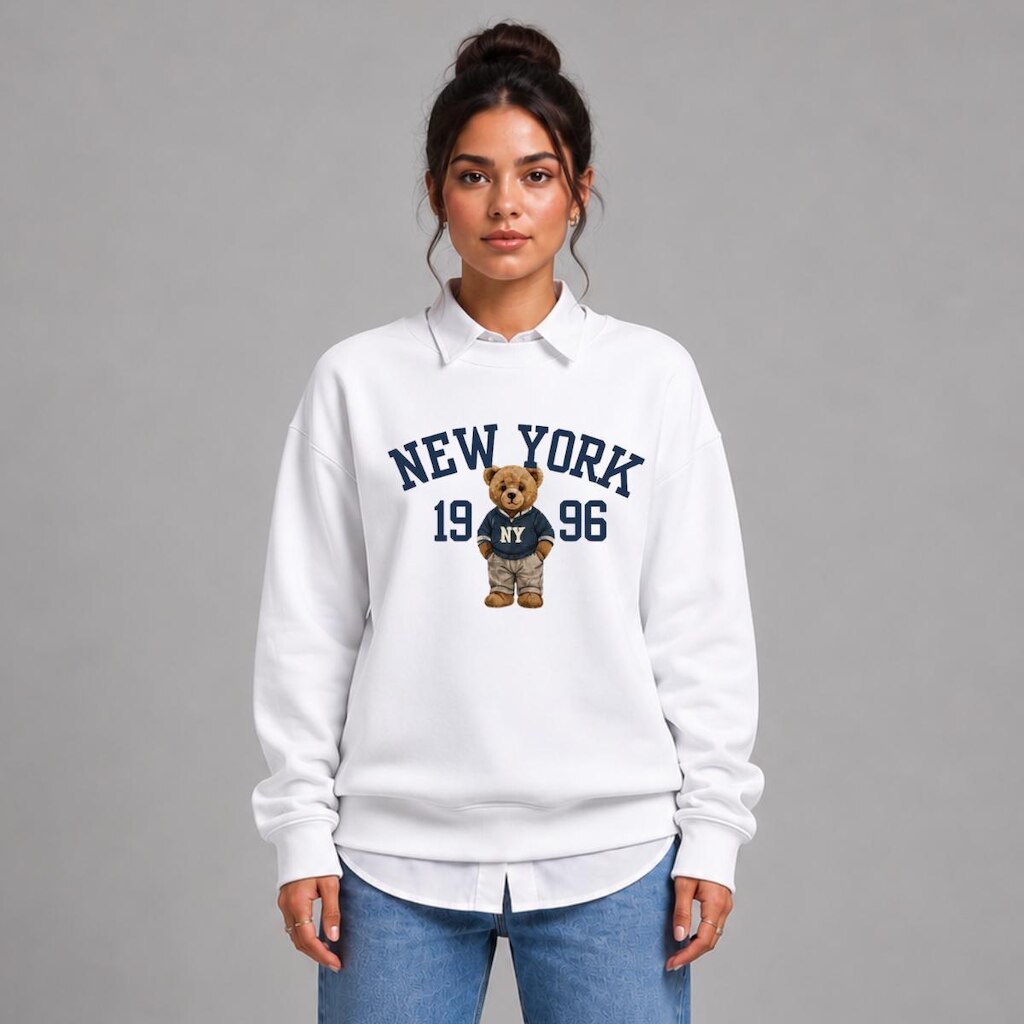 Moletom feminino careca ursinho New York Fofinho Moderno e Despojado