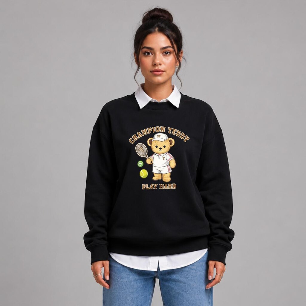 Moletom Feminino Casual Estampa Urso Fofo Tenis