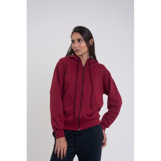 Moletom Feminino Com Capuz E Bolso Canguru Aberto Com Ziper Zattini