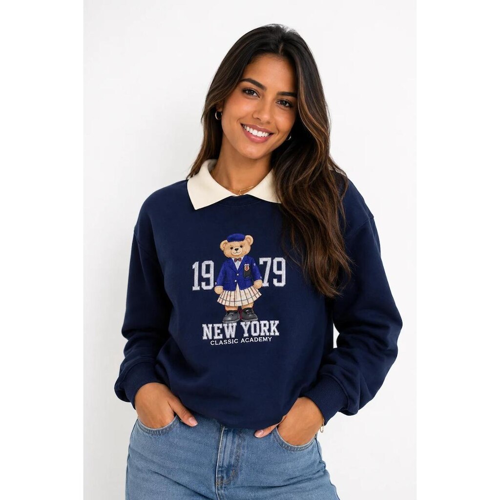 Moletom Feminino D Bell Outlet Fashion Urso Azul Escuro