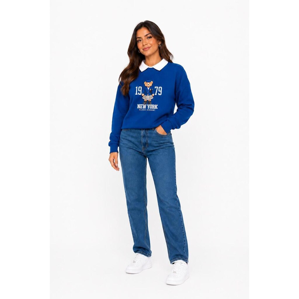Moletom Feminino D Bell Outlet Fashion Urso Azul Royal
