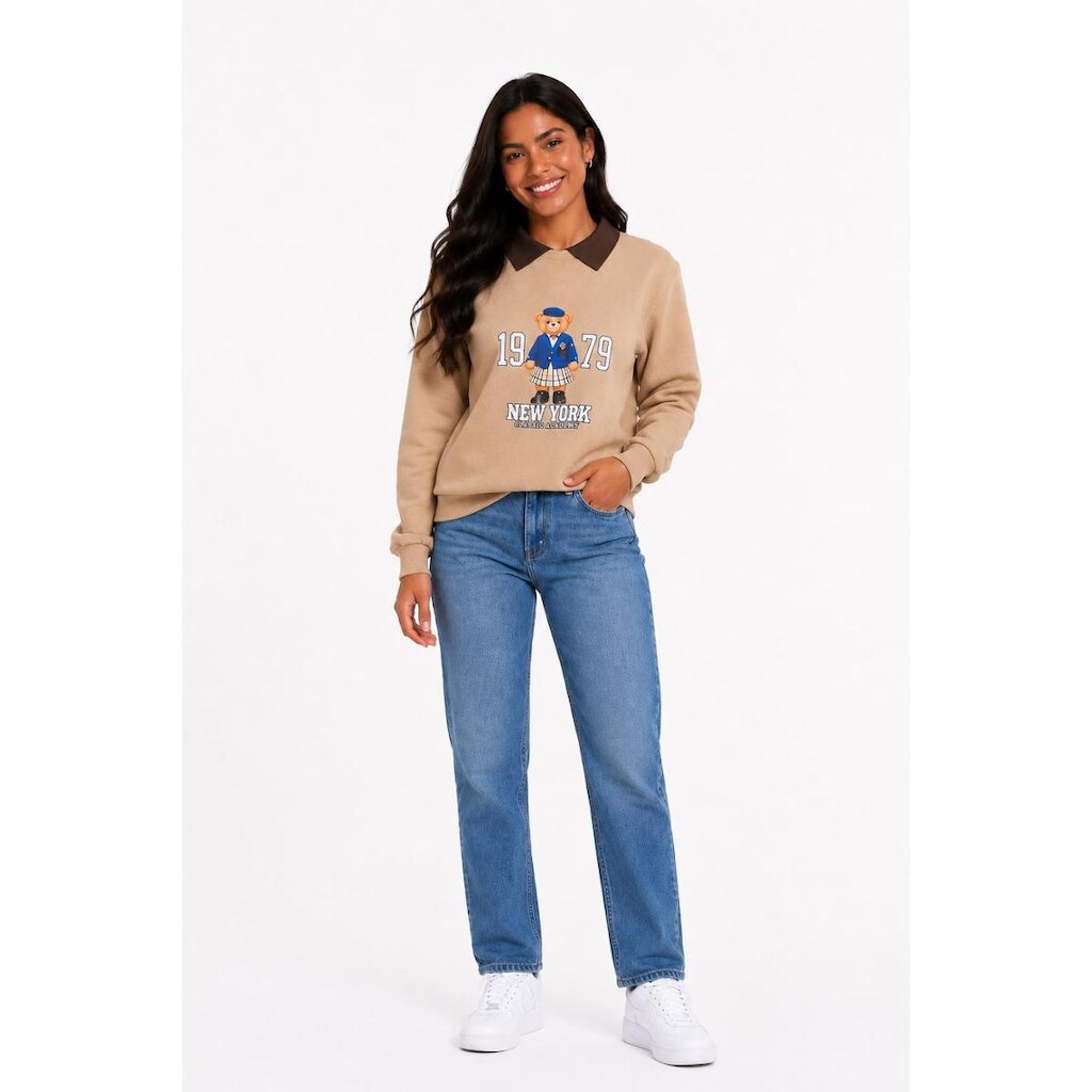 Moletom Feminino D Bell Outlet Fashion Urso Bege