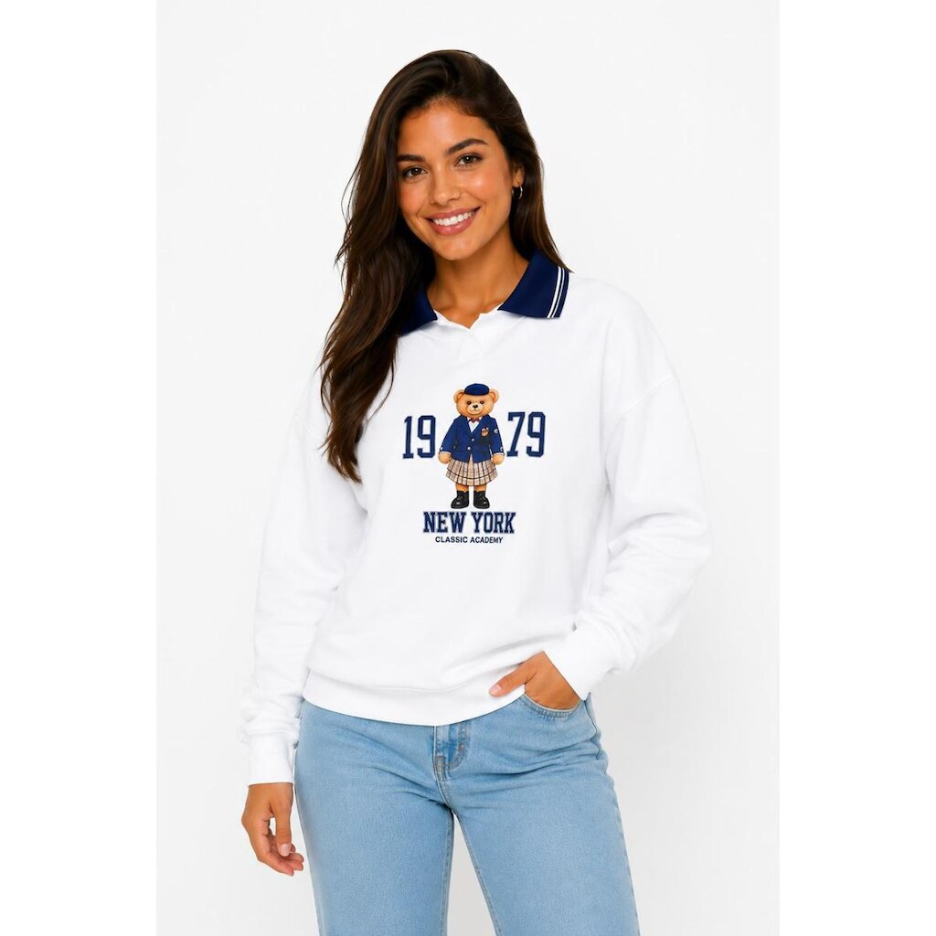 Moletom Feminino D Bell Outlet Fashion Urso Branco