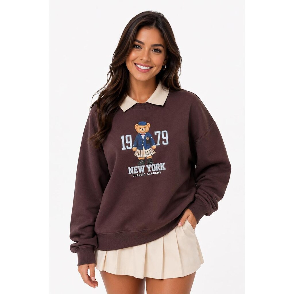 Moletom Feminino D Bell Outlet Fashion Urso Marrom