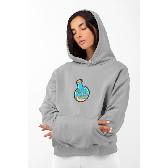 Moletom Feminino GinTropical Praia em algodão com capuz - Cinza