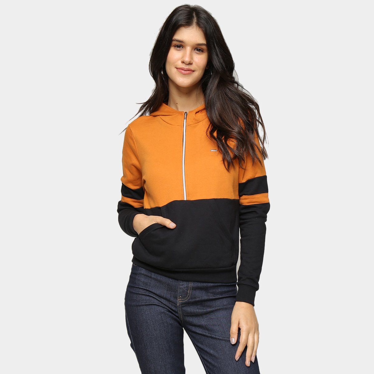 half red half yellow moletom com capuz