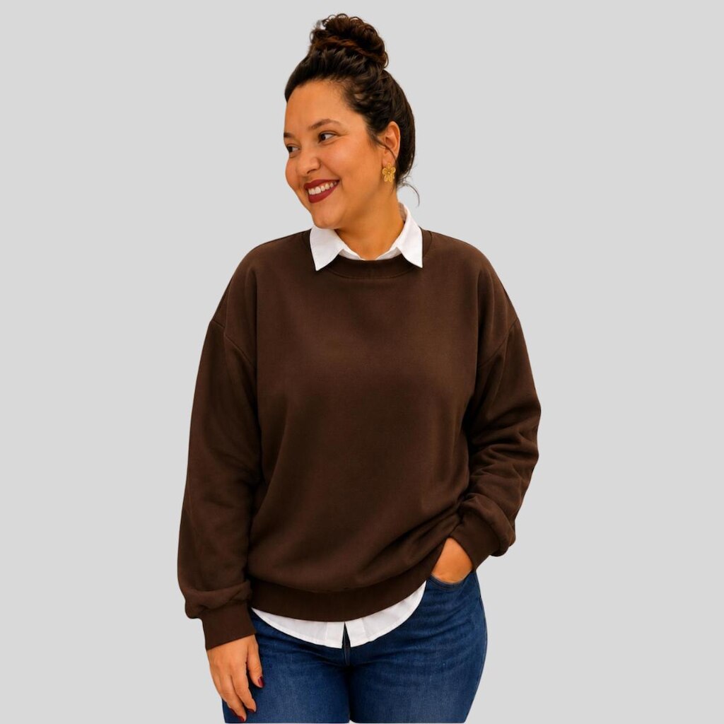 Moletom Feminino Sem Capuz Gola Careca Casaco Casual