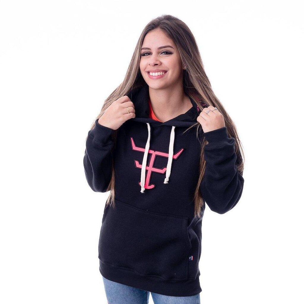 MOLETOM FEMININO TEXAS FARM - MTF016 - PRETO/ ROSA NEON