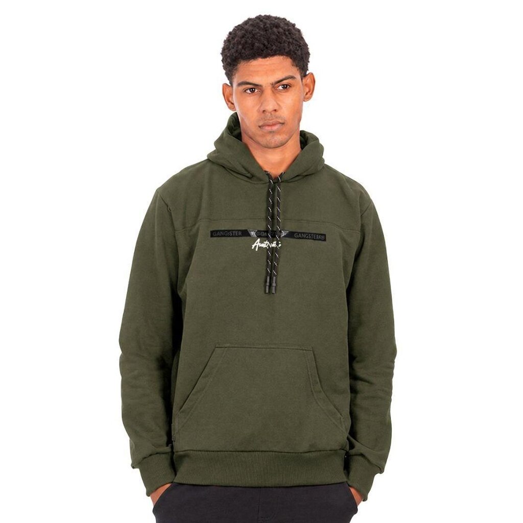 Moletom Gangster Masculino Capuz Bolso Canguru Verde Militar