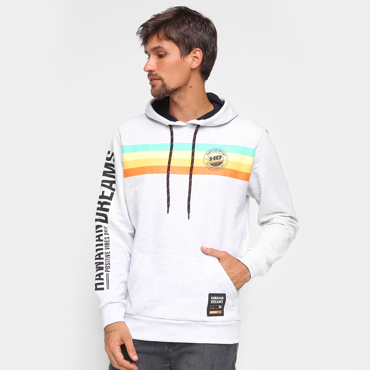 Moletom HD Good Vibes Canguru Masculino - Gelo Menor preço em Moletom HD Good Vibes Canguru Masculino - Gelo