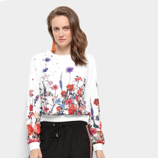 Moletom Heli Floral Feminino - Branco