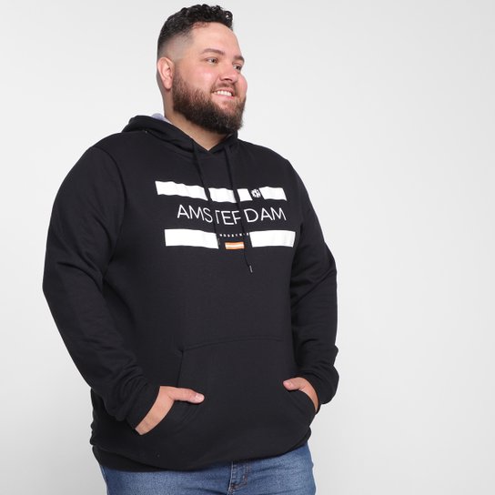 Moletom Industrie Plus Size Com Capuz Masculino - Preto