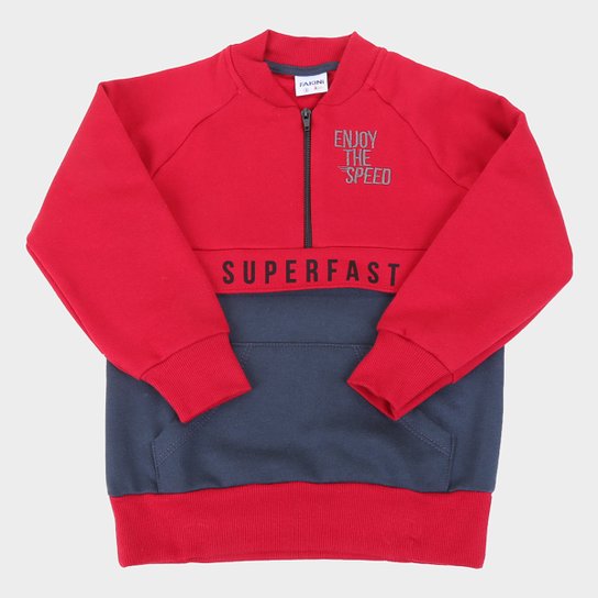 Moletom Infantil Fakini Peluciado Com Zíper Masculino - Vermelho
