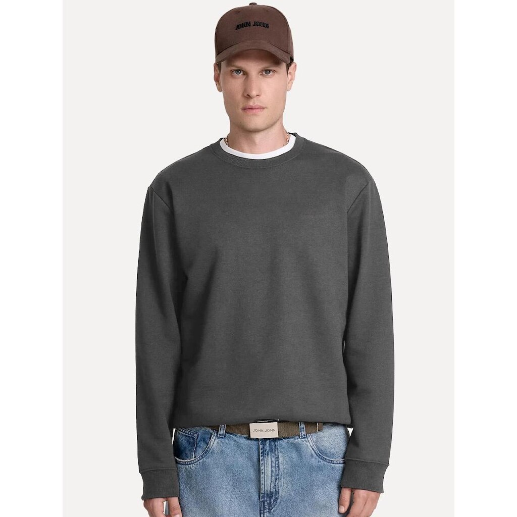 Moletom John John Masculino Crewneck Simple Cinza Médio
