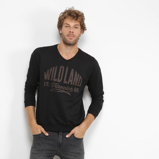 Moletom Malwee Estampado Masculino - Preto