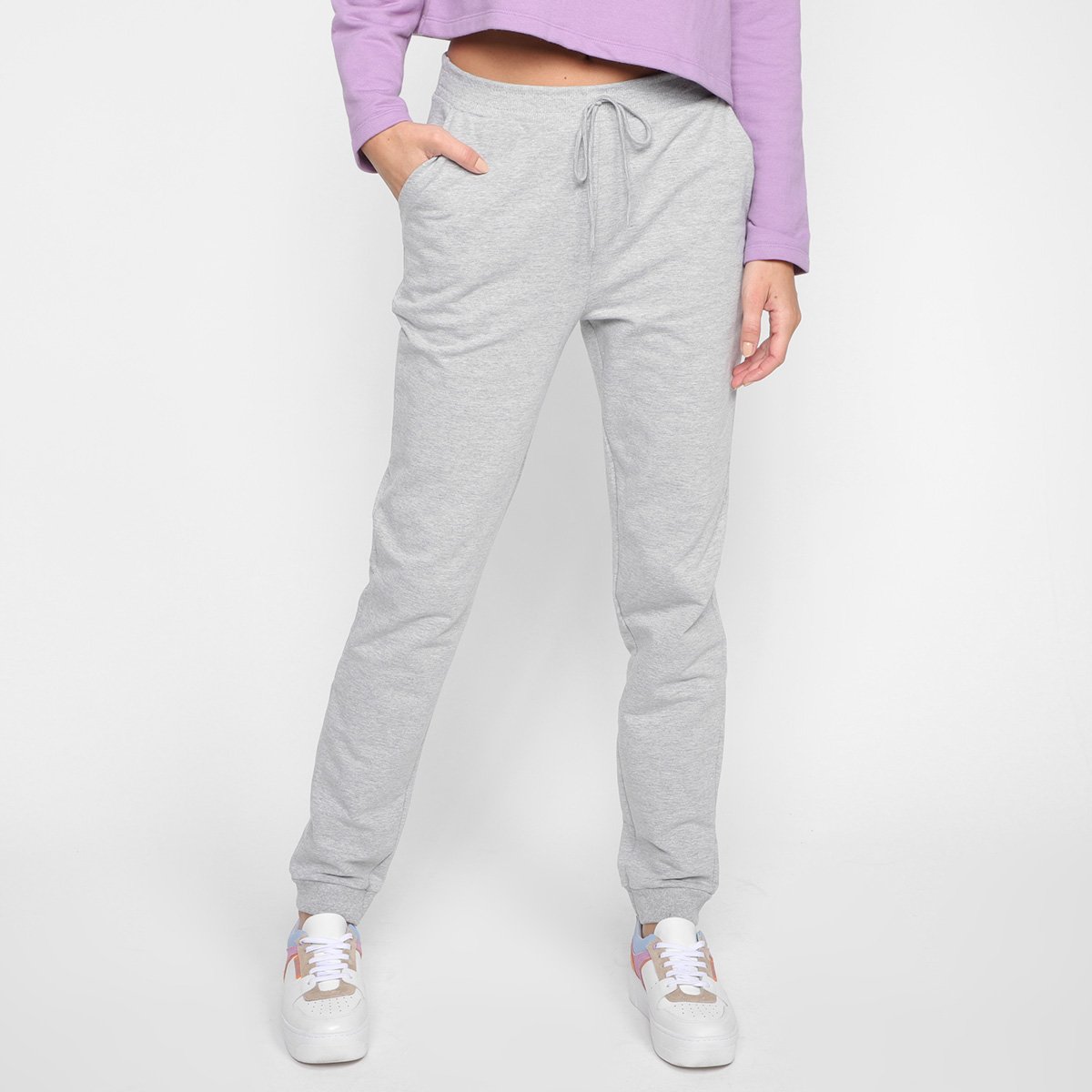 Moletom Malwee Liso Cintura Alta Feminino - Mescla Menor preço em Moletom Malwee Liso Cintura Alta Feminino - Mescla