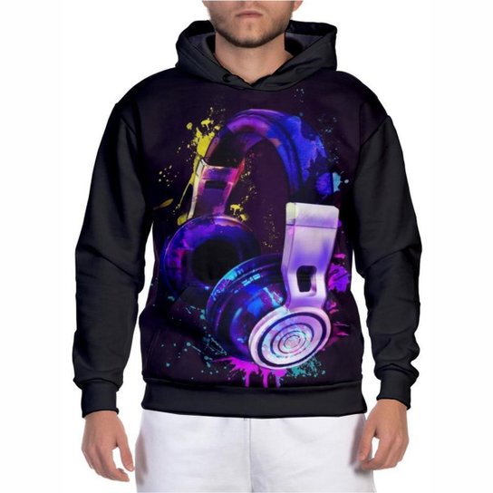 Moletom Masculino Blusa Capuz Bolso Estampado Flanelado
