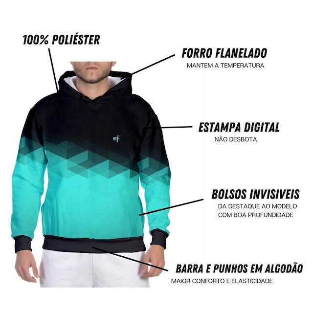 Moletom Masculino Blusa Capuz Bolso Flanelado Degradê