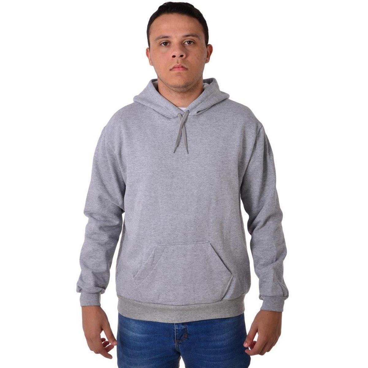 Moletom Masculino Blusa Casaco Algodão Canguru Lisa - Cinza Menor preço em Moletom Masculino Blusa Casaco Algodão Canguru Lisa - Cinza