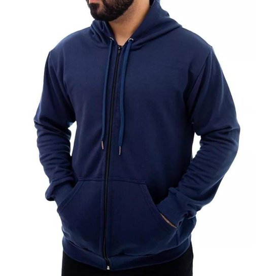 Azul Marinho Moletom Ziper Masculino Moletom Masculino Liso Abrigo