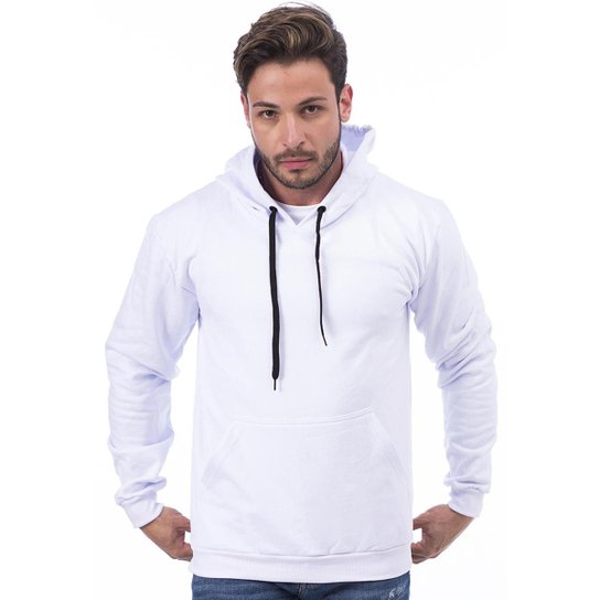 Moletom Masculino Liso Com Bolsos e Capuz Estilo Azul Marinho