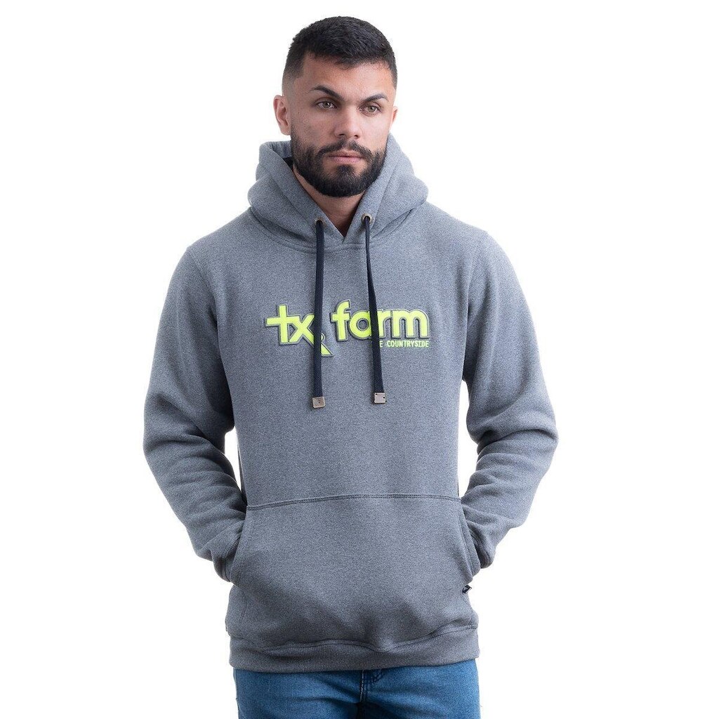 MOLETOM MASCULINO TEXAS FARM - MT036 - CINZA MESCLA ESCURO/ AMARELO NEON