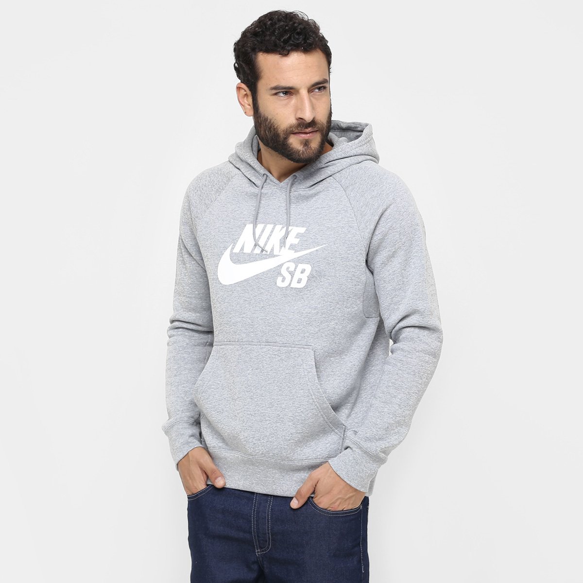Moletom Nike SB Icon Po Hoodie Masculino - Cinza+Branco Menor preço em Moletom Nike SB Icon Po Hoodie Masculino - Cinza+Branco