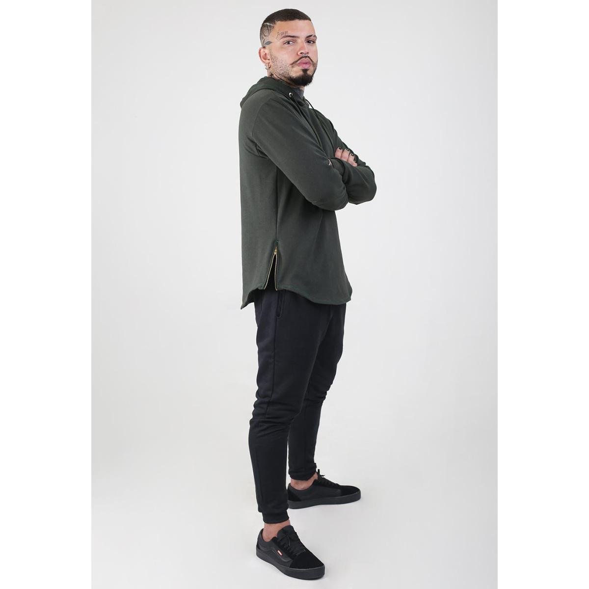 khaki longline moletom com capuz
