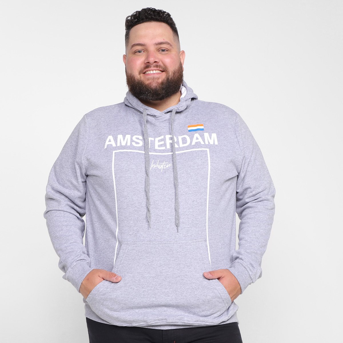 Moletom Plus Size Industrie Amsterdam Capuz Masculino - Mescla Menor preço em Moletom Plus Size Industrie Amsterdam Capuz Masculino - Mescla