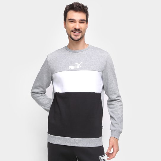 Moletom Puma Colorblock Crew Masculino - Cinza
