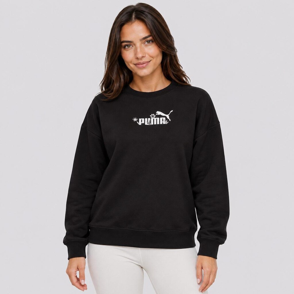 Moletom Puma Ess Nature 2.0 Crew FL Feminina Preta