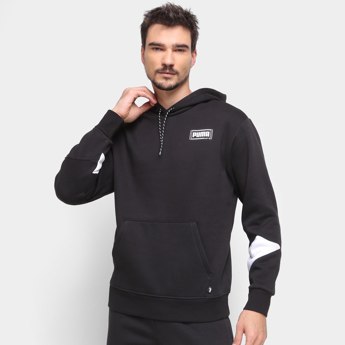 Moletom Puma Rebel C/ Capuz Block Masculino - Preto Menor preço em Moletom Puma Rebel C/ Capuz Block Masculino - Preto
