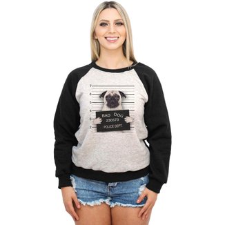 Moletom Raglan Feminino Mescla Pets Bad Dog Pug ES_194