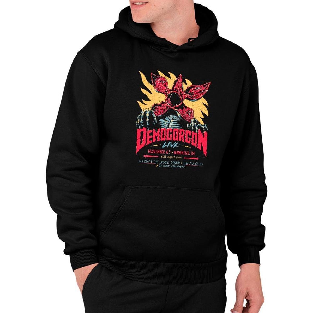 Moletom Serie Estampado Demogorgon Stranger Thing - Preto Menor preço em Moletom Serie Estampado Demogorgon Stranger Thing - Preto