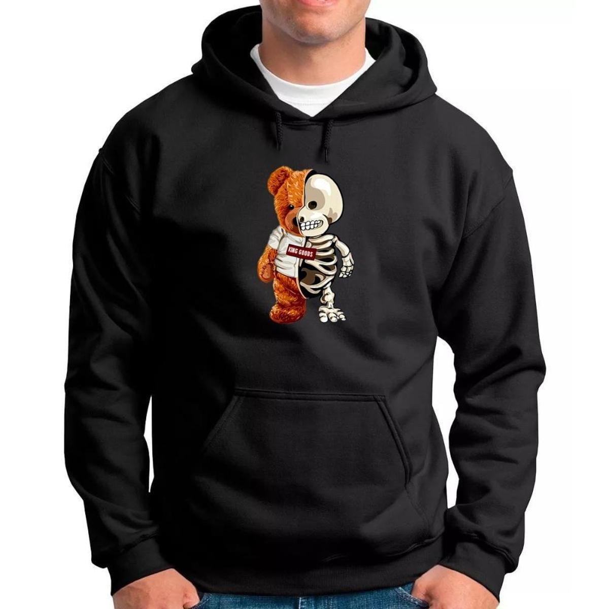 Moletom Teddy Caveira Blusa de Frio Com capuz Masculino Feminino
