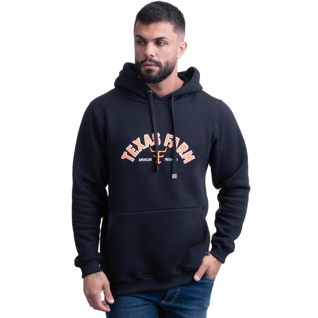 MOLETOM TEXAS FARM - MT134 - DO P AO XG - PRETO/ LARANJA NEON