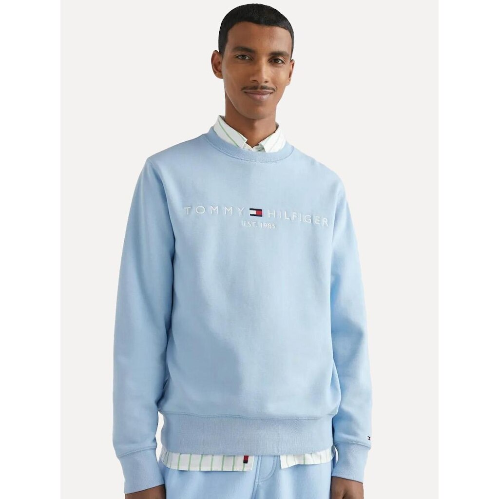 Moletom Tommy Hilfiger Masculino Fleece Logo Crewneck Azul Claro