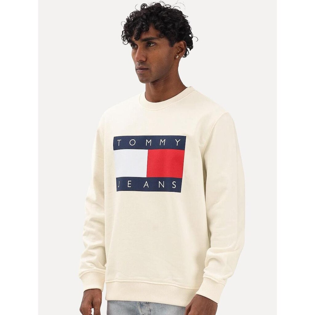 Moletom Tommy Jeans Masculino Big Flag Crewneck Amarelo Claro