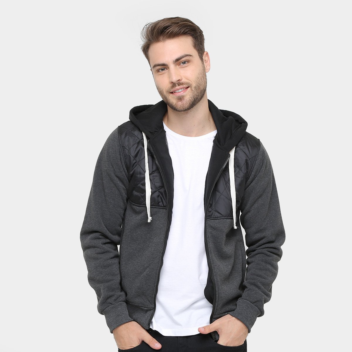 black nylon moletom com capuz