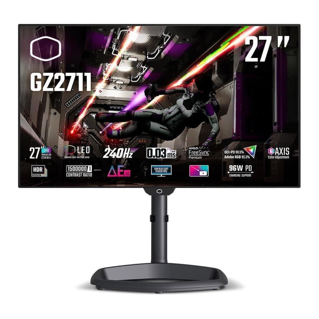 Monitor Gamer Cooler Master Tempest 27" QHD, 240Hz, 0.03ms, OLED, DP e HDMI, FreeSync Premium