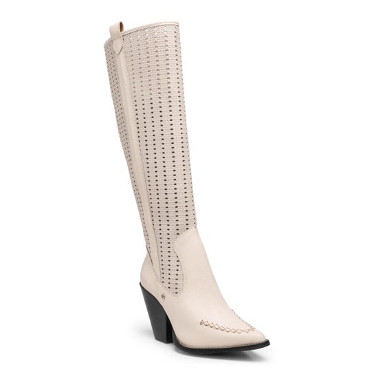 Morena Rosa Bota Morena Rosa Cano Longo Western Salto Fachete Estampada Off White - Off White