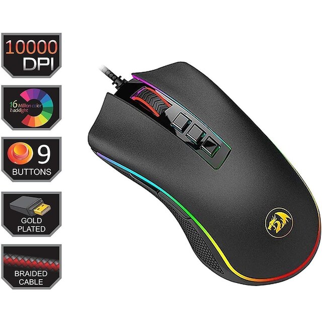 Mouse Gamer Redragon Cobra, Chroma RGB, 12400 DPI, 8 Botões, Preto - M711