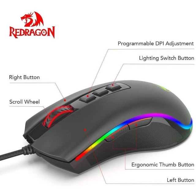 Mouse Gamer Redragon Cobra, Chroma RGB, 12400 DPI, 8 Botões, Preto - M711