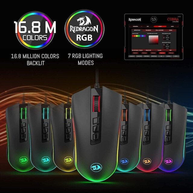 Mouse Gamer Redragon Cobra, Chroma RGB, 12400 DPI, 8 Botões, Preto - M711