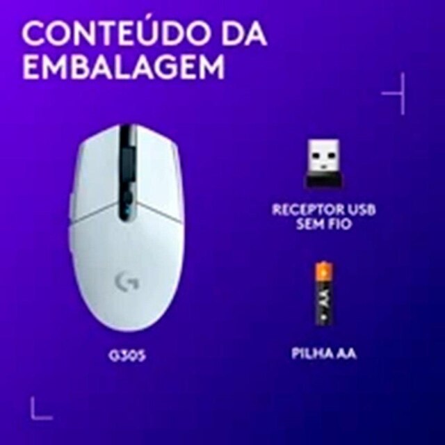 Mouse Gamer Sem Fio Logitech G305 Lightspeed, 12.000 DPI, 6 Botões Programáveis, Branco - 910-005290