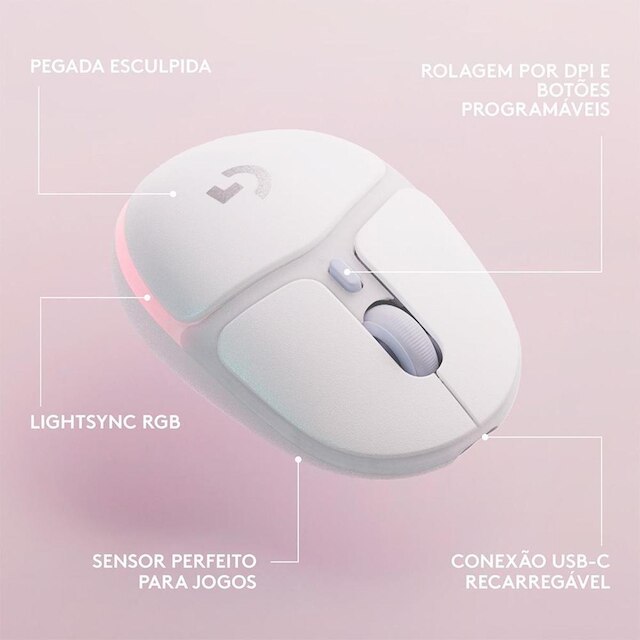 Mouse Gamer Sem Fio Logitech G705, Coleção Aurora, RGB, Bluetooth, USB, 6 Botões, - 910-006366