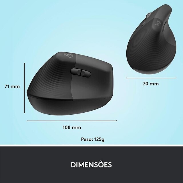 Mouse Sem Fio Logitech Lift para Canhoto, 4000 DPI, 6 Botões, Bluetooth, Ergonômico, USB -910-006467