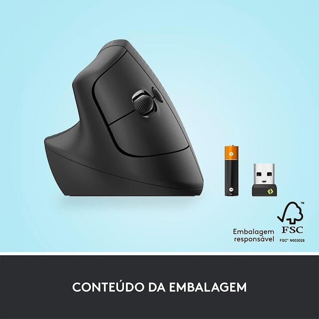 Mouse Sem Fio Logitech Lift para Canhoto, 4000 DPI, 6 Botões, Bluetooth, Ergonômico, USB -910-006467